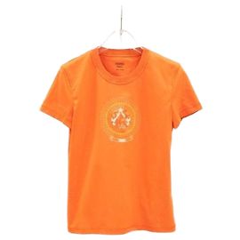 Hermès Bedrucktes Straight Short Sleeve T-Shirt Orange