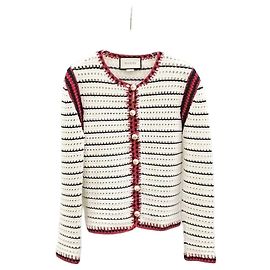 Gucci Cardigã Listrado com Pérolas Branco