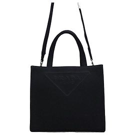Prada Triangle Logo Canvas Drill Tote Bag Braun