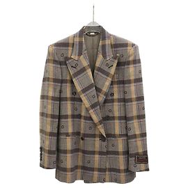Gucci Embroidered Pattern Brown Check Double-Breasted Jacket Multiple colors