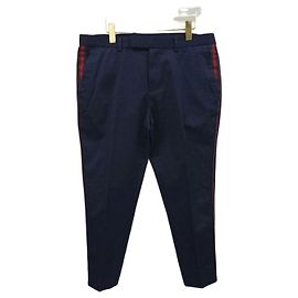 Gucci Side Web Stripe Cotton Twill Pants Navy Blue