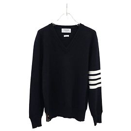 Thom Browne Milano Stitch V-Ausschnitt Strickpullover Grün