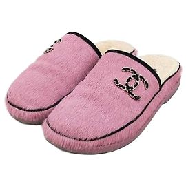 Chanel Shearling Suede Mule Pink Pink