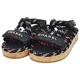 Chanel Lambskin Rope Velcro Strap Sandals Black Multi Black