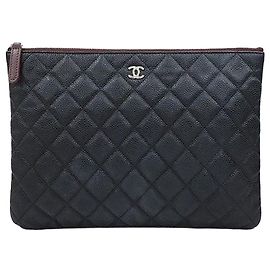 Chanel Classic Caviar New Medium Clutch Black Silver Series Black