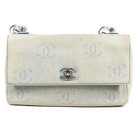 Chanel Sac à Rabat Denim Monogramme Bleu Beige