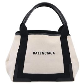 Balenciaga Navy Cabas Canvas with Leather Small White