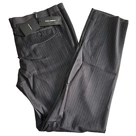 Dolce & Gabbana Calças de Lã Risca Cinzento Cinza