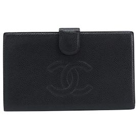 Chanel Vintage CC Bifold Leather Long Black