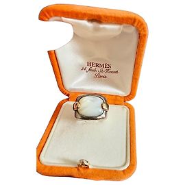 Anello Sigillo Hermès in Argento e Madreperla Argento Bianco D'oro
