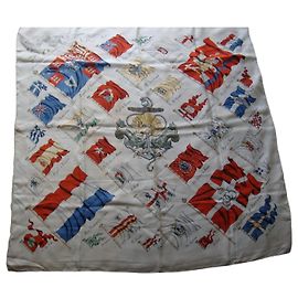 Hermès Carré Silk Scarf with Multicolored Flag Patterns White Multiple colors