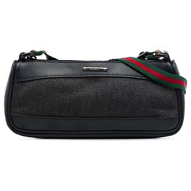 Bolsa de Ombro Gucci em Denim Preto com Web Preto