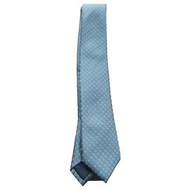 Hermès Blue Silk Tie with H Monogram Pattern Blue