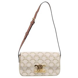 Céline Celine Triomphe East-West Triomphe Coated Canvas Blanc
