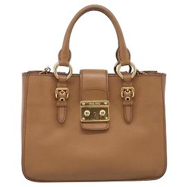Miu Miu Madras Convertible Lock Leather Medium Marrom