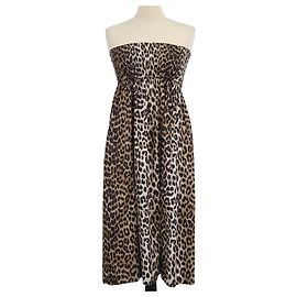 Vestido sem alças Ganni em algodão castanho com estampado de leopardo Multicor