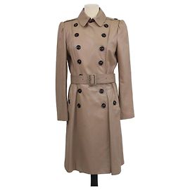 Burberry Beige Leather Belted Trench Coat Beige