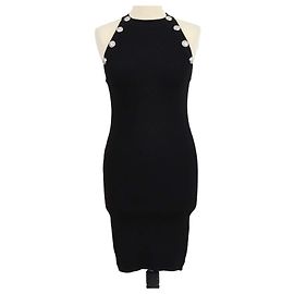 Robe midi en maille de viscose mélangée noire à boutons Balmain Noir