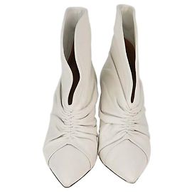 Isabel Marant Off White Leather Ruched Lasteen Ankle Boots Eggshell