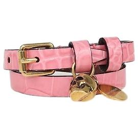 Alexander McQueen Pink Croc Embossed Leather Skull Double Wrap Bracelet Pink