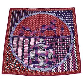 Hermès Hermes Multicolor Silk Ex-Libris en Cravates Scarf 90 Multicor