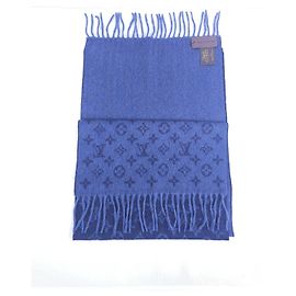 Sciarpa Louis Vuitton Monogram in lana e cashmere blu Nero Blu