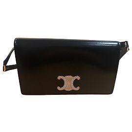 Céline Borsa a tracolla Triomphe in pelle nera con strass Nero
