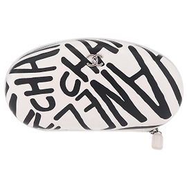 Chanel Coco Neige Zip Around Sunglasses Case with Chain Printed Leather White