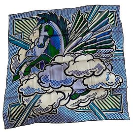 Hermès Carré en soie Pégase Pop Blanc Bleu Multicolore Vert