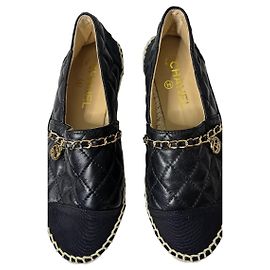 Chanel Espadrilles Quilted Leather Black Black