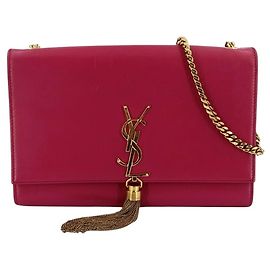 Autre Marque Fuchsia Pink Leather Kate Tassel Medium Chain Shoulder Bag Pink