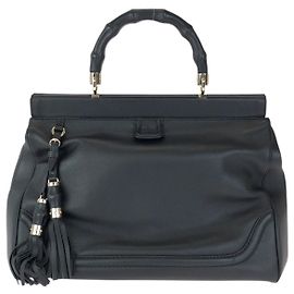 Gucci Bamboo Double Tassel Leather Handbag Black
