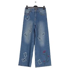 Vaqueros Desigual azules de algodón con parches de mariposas y bordados Azul