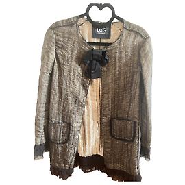 D&G Gold Metallic Silk Jacket with Bow Detail Black Golden