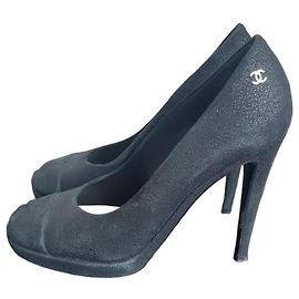 Chanel Black Suede Stiletto Pumps Black