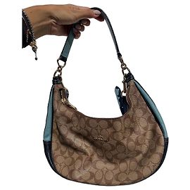 Coach Monogramm Schultertasche Schwarz Blau Beige