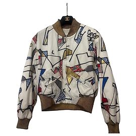 Casaco Bomber Chanel Branco e Dourado Estampado Branco Dourado