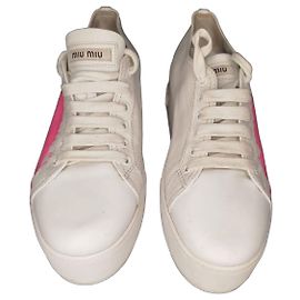 Baskets Miu Miu en cuir blanc et rose Rose Blanc