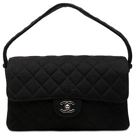 Chanel Black CC Quilted Jersey Double Sided Flap Nero