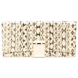 Valentino Beige Snake Print Leather Rockstud Clutch Beige