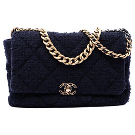 Chanel Blue Maxi Tweed 19 Flap Azul Azul marino