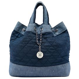 Chanel Blue Quilted Denim Medallion Backpack Blue Other