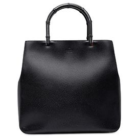 Tote Gucci em pele de porco preta com bambu Preto