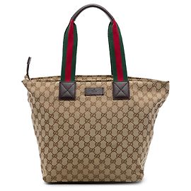 Tote Gucci em lona GG bege com faixa Web Bege