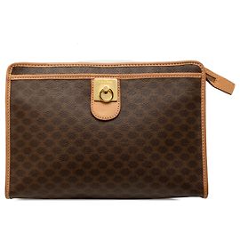 Céline Celine Brown Macadam Coated Canvas Clutch Brown