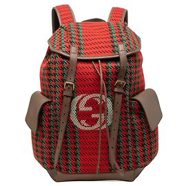 Gucci Red GG Wool Houndstooth and Stripe Backpack Red