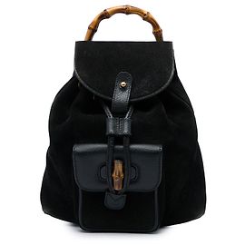 Mochila Gucci de ante negro con cordón y bambú Negro