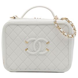 Chanel Vanity Case Large Caviar CC Filigree Blanc Blanc Blanc cassé