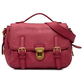 Bolsa Messenger Prada Pink Vitello Daino com fecho push lock e fivela dupla Rosa Outro