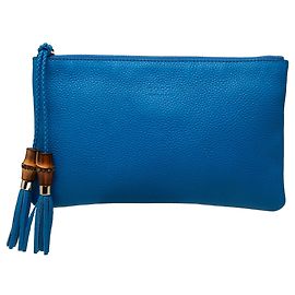 Clutch Gucci de piel de becerro azul con bambú Azul
